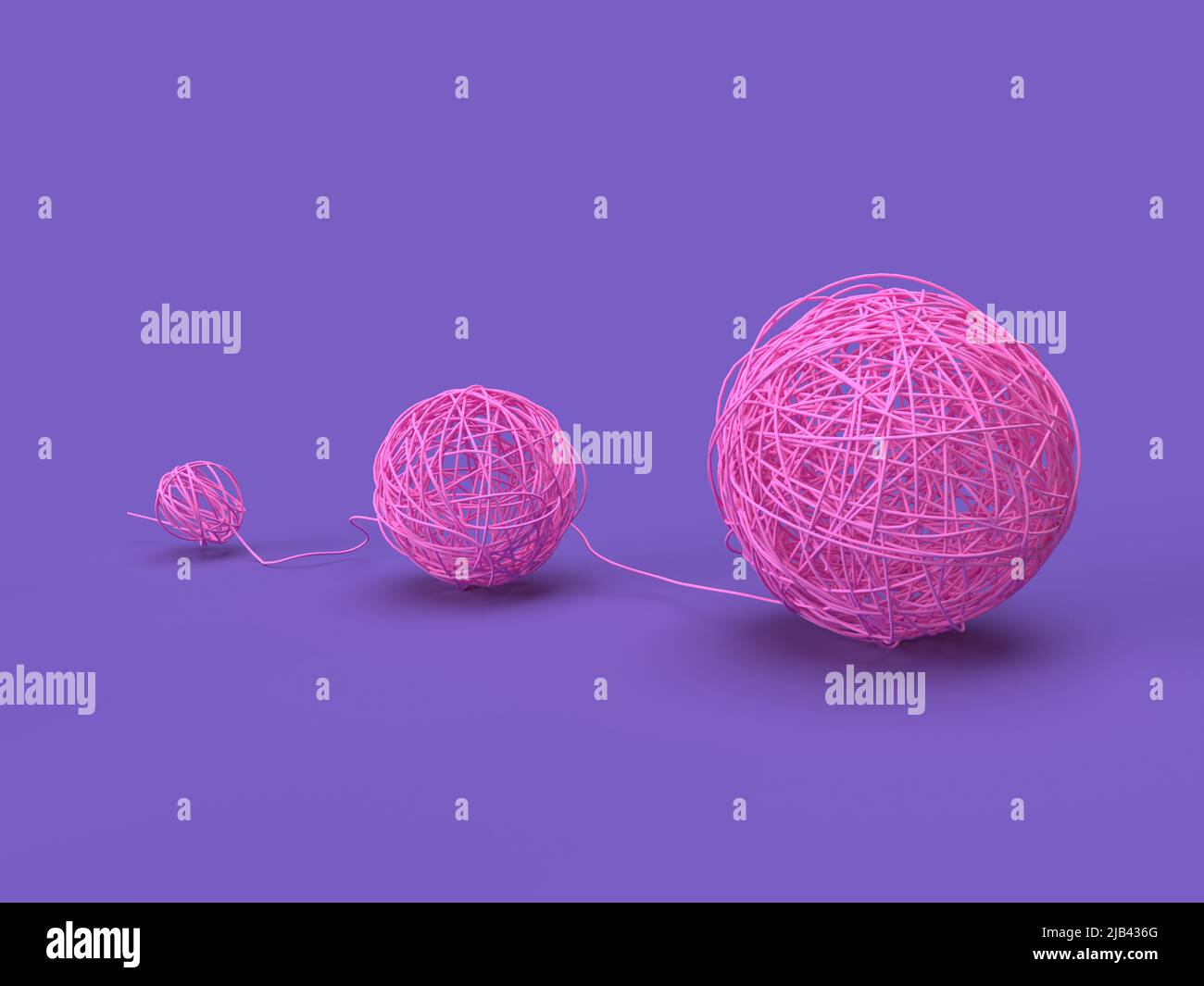 3 messy wire knots - 3d illustration  of growing problem Stock Photo