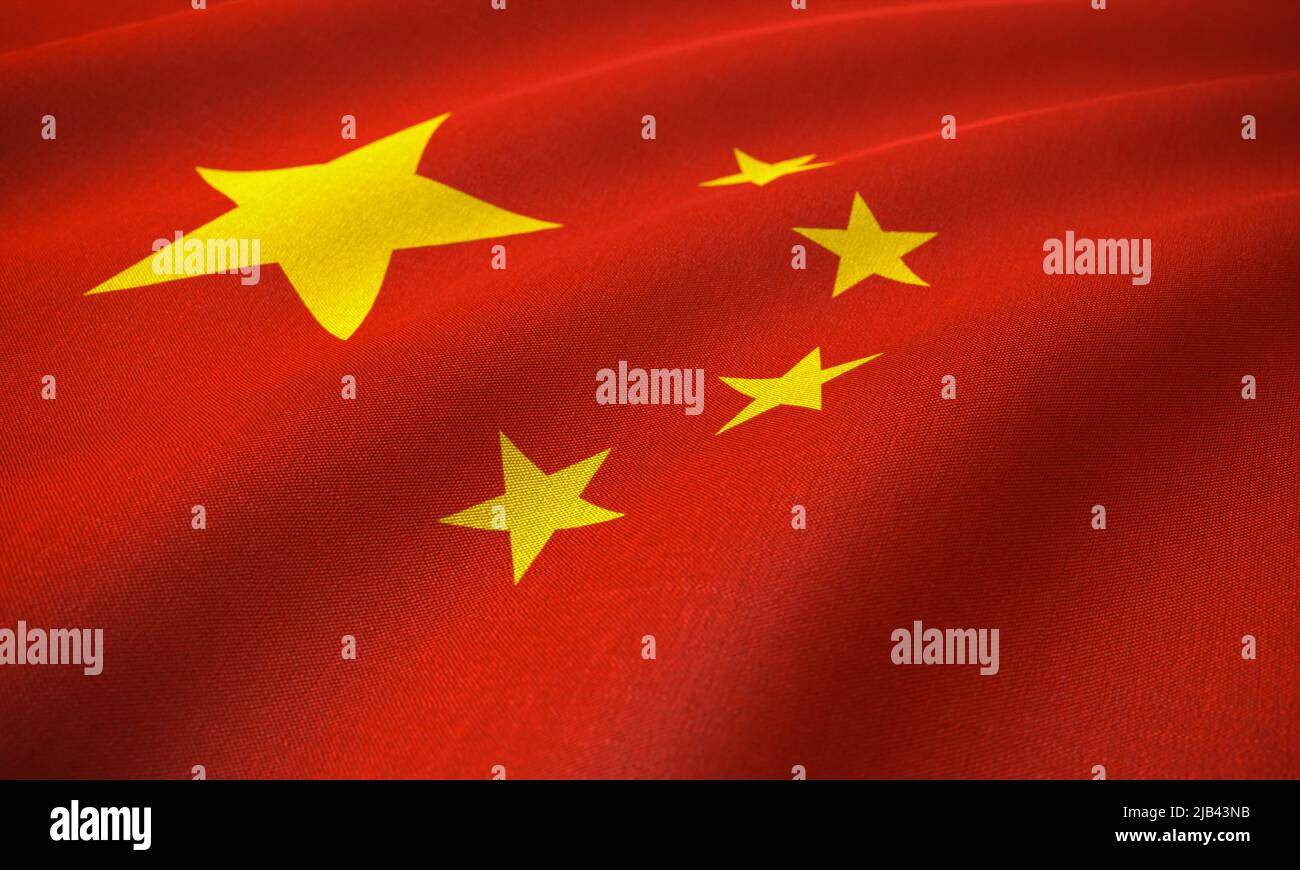 China Flag Wave Close Up. 3d Render Stock Photo