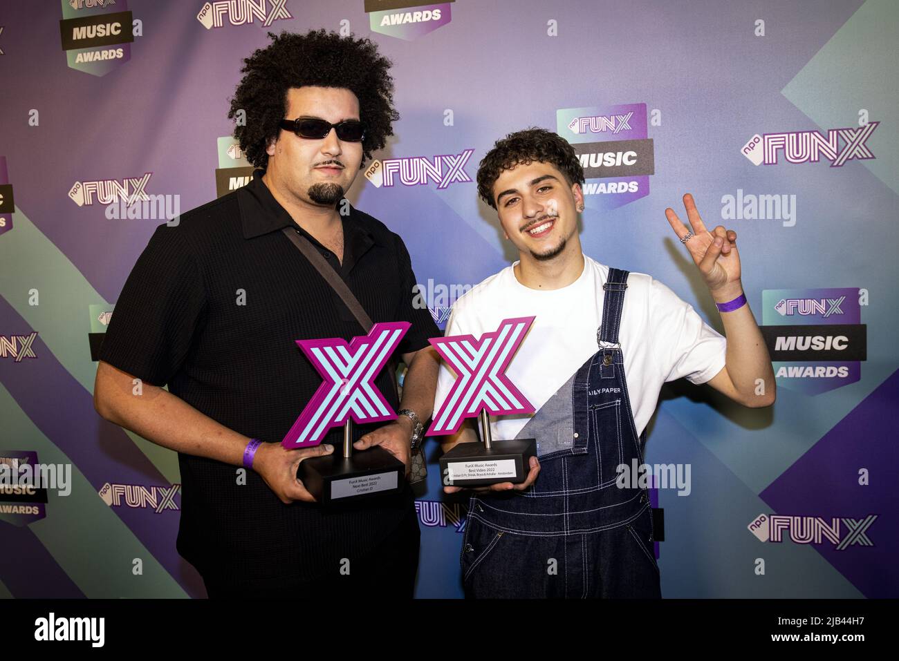 2022-06-02 22:57:07 AMSTERDAM - Cristian D wins the next best and best video award during the FunX Music Awards in AFAS Live in Amsterdam. During the award show, the most important music prizes of the young Netherlands were presented. ANP RAMON VAN FLYMEN netherlands out - belgium out Stock Photo