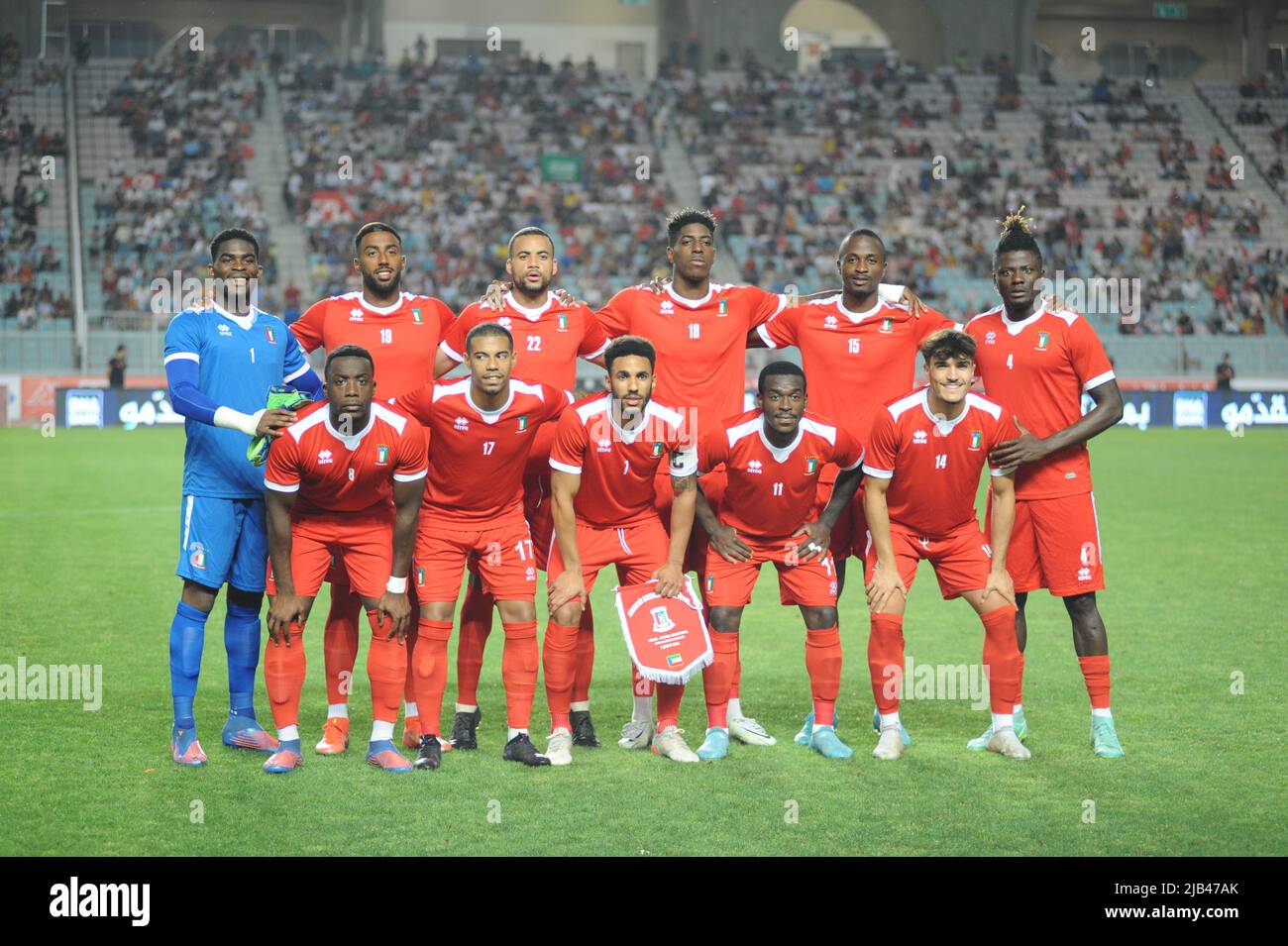 Rades, Tunis, Tunisia. 3rd June, 2022. Team of Equatorial Guinea during the match Tunisia vs Equatorial Guinea African Cup of Nations qualifiers Group stage - Group J - day 1 at the Rades stadium. (Credit Image: © Chokri Mahjoub/ZUMA Press Wire) Credit: ZUMA Press, Inc./Alamy Live News Stock Photo