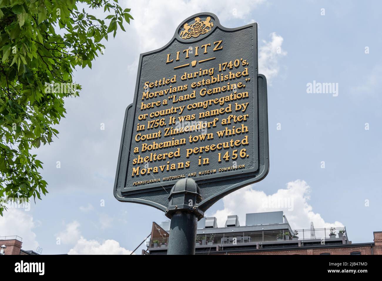Lititz, Pennsylvania-USA-June 1, 2022: Lititz Historic Marker in the downtown area of the small town. Stock Photo