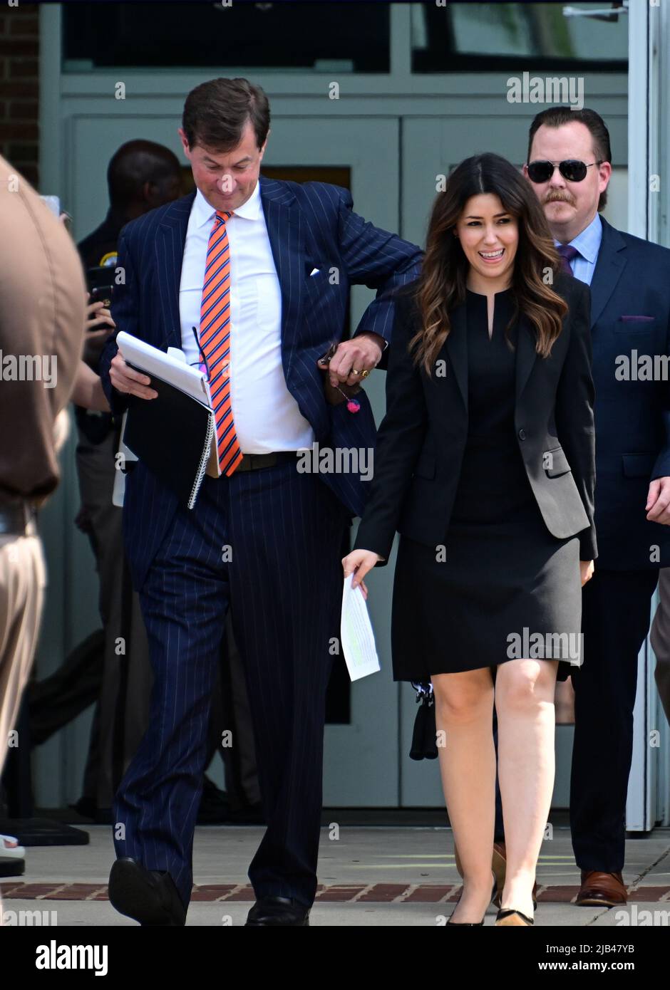 Johnny Depp lawyers Benjamin G. Chew, left, and Camille Vasquez, right, walk to the microphones to make statements outside the Fairfax County Courthouse, in Fairfax, Virginia after the jury verdict was announced on Wednesday, June 1, 2022. Johnny Depp Depp brought a defamation lawsuit against his former wife, actress Amber Heard, after she wrote an op-ed in The Washington Post in 2018 that, without naming Depp, accused him of domestic abuse.Credit: Ron Sachs/CNP/Sipa USA (RESTRICTION: NO New York or New Jersey Newspapers or newspapers within a 75 mile radius of New York City) Stock Photo