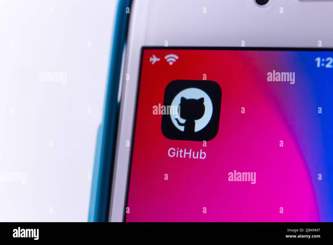 The app of GitHub, a provider of Internet hosting for software development and version control using Git (subsidiary of Microsoft), on iPhone. Stock Photo