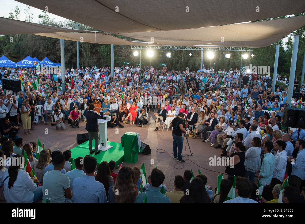 Andalusian president Juanma Moreno, and candidate for the reelection to lead the Andalusian regional government is seen delivering a speech during the start of the Andalusian electoral campaign. After announcing regional elections in Andalusia are to be held on 19th June, the main political parties have started holding events and rallies in different cities in Andalusia. Several media polls place the Andalusian Popular Party in the lead, despite the rise of the Spanish far-right party VOX. Parties on the left of the political spectrum are fragmented (Photo by Jesus Merida/SOPA Images/Sipa US Stock Photo