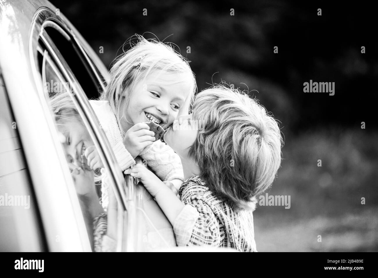 Bye bye. Little boy say good bye with little girl. Farewell concept