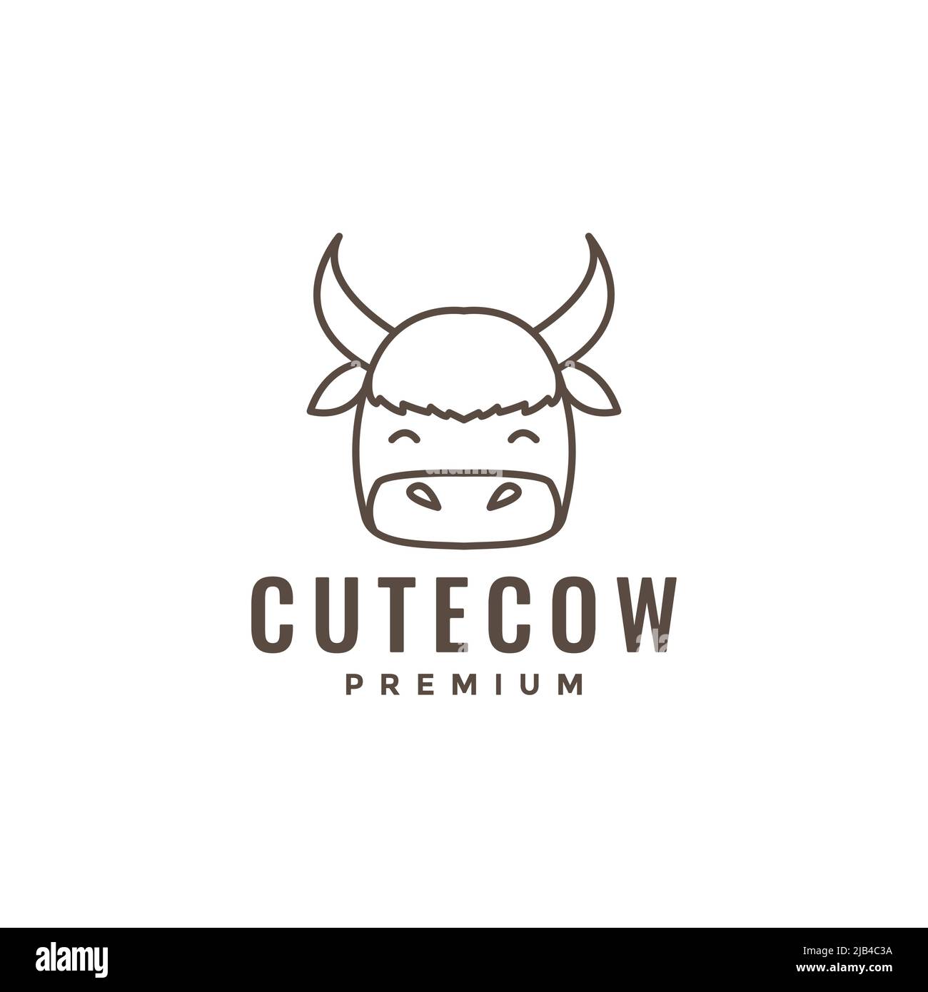head cute cow yak line logo design vector graphic symbol icon illustration creative idea Stock Vector