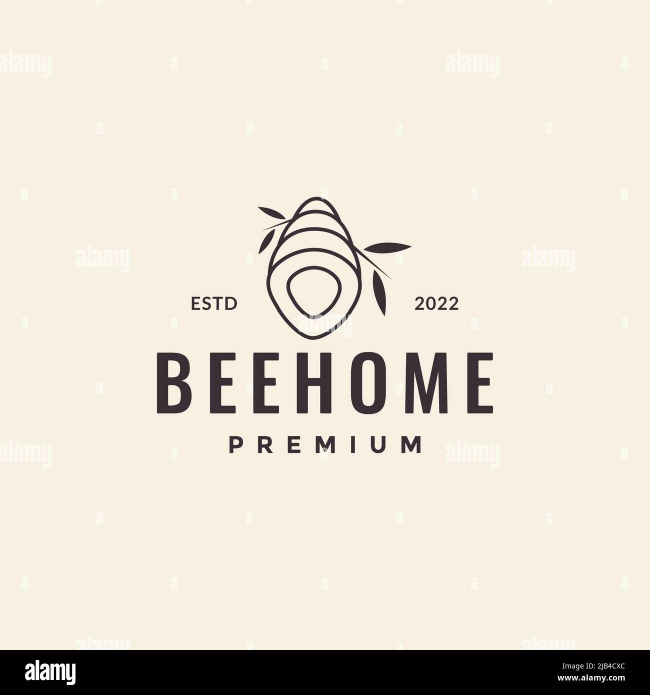 bee hive with branch logo design vector graphic symbol icon illustration creative idea Stock Vector