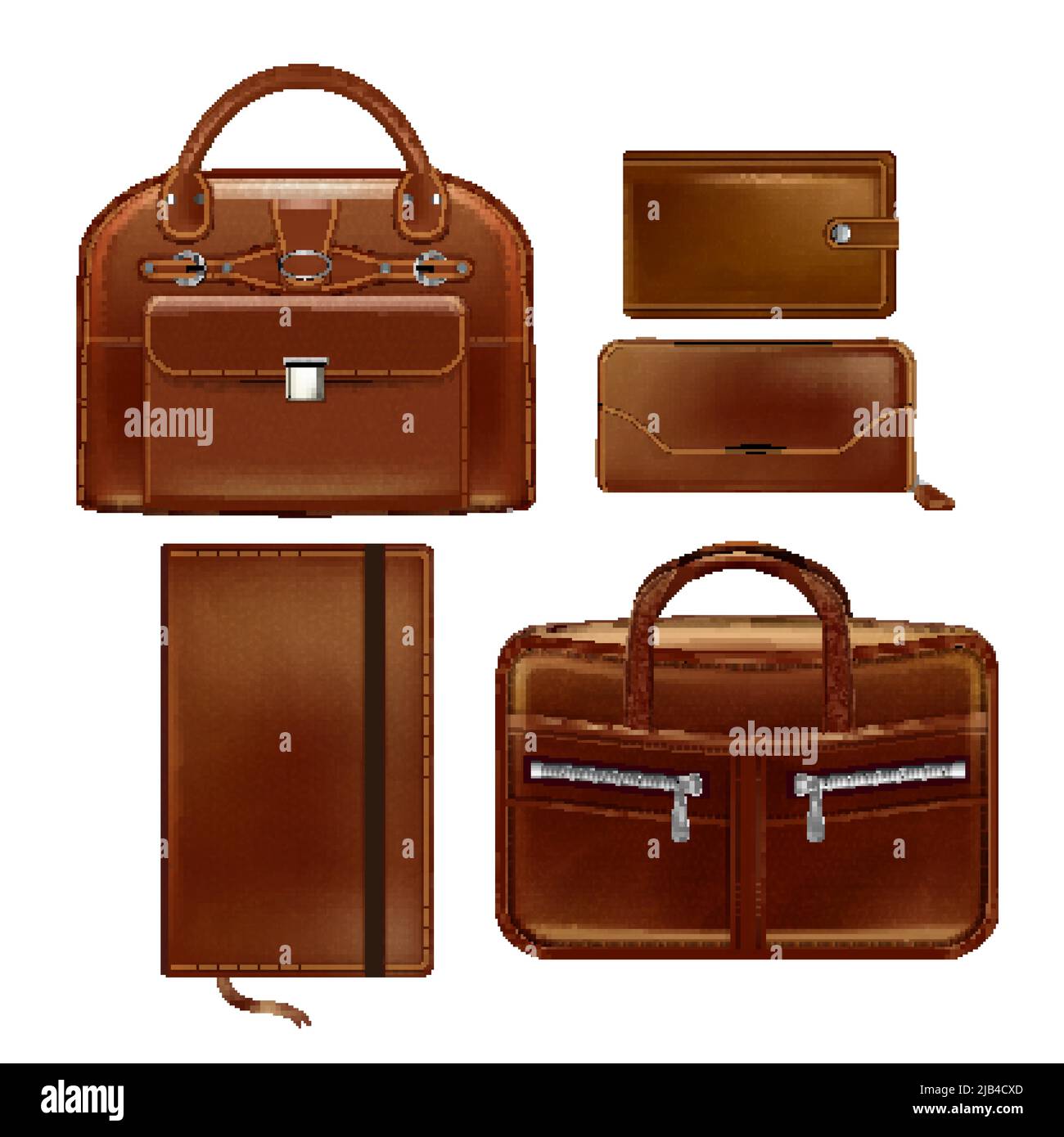 leather business accessories set 3d realistic vector Stock Vector