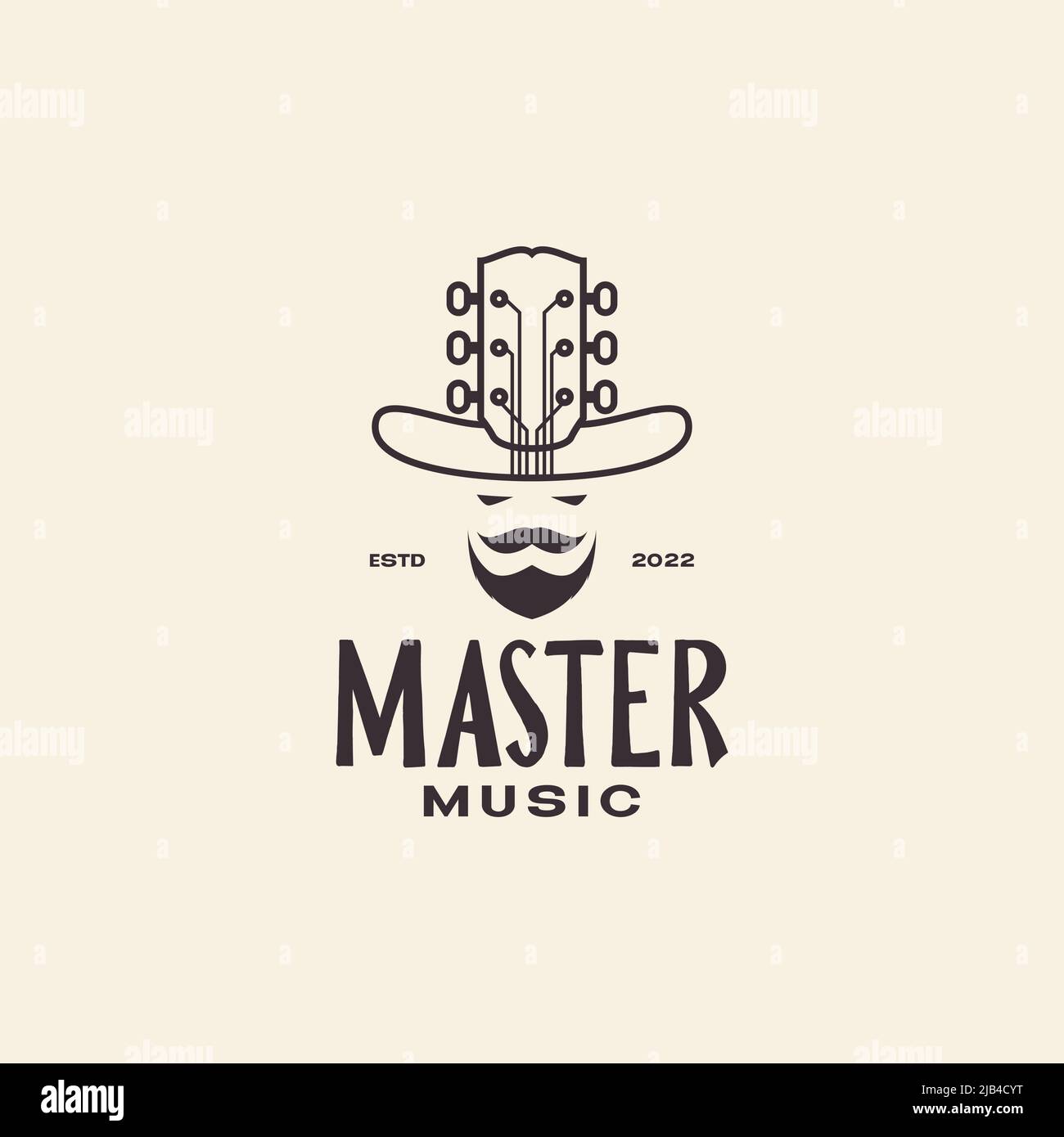 old man head with hat guitar logo design vector graphic symbol icon illustration creative idea Stock Vector