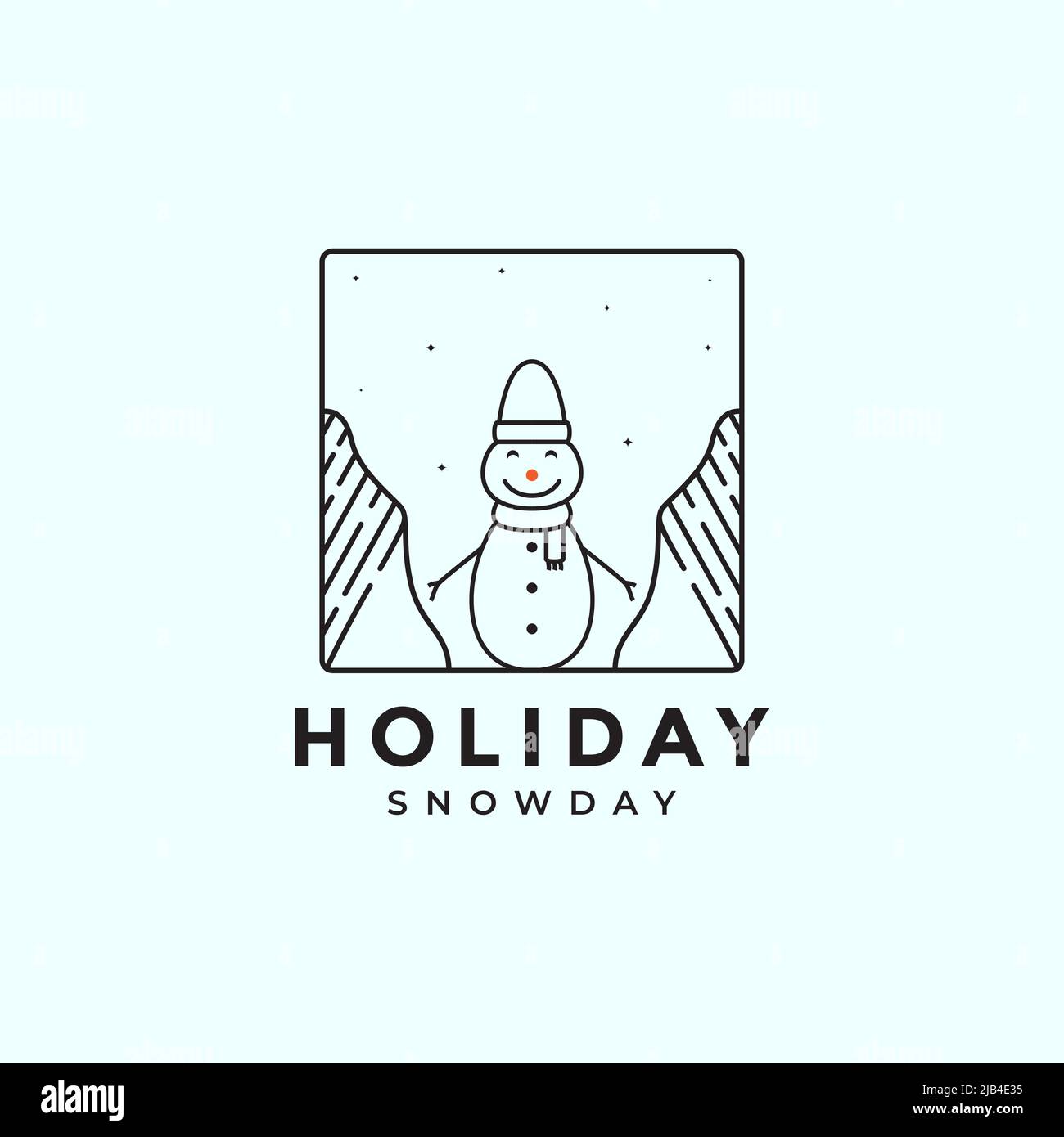 cute snow man line with snow hill logo design vector graphic symbol icon illustration creative idea Stock Vector
