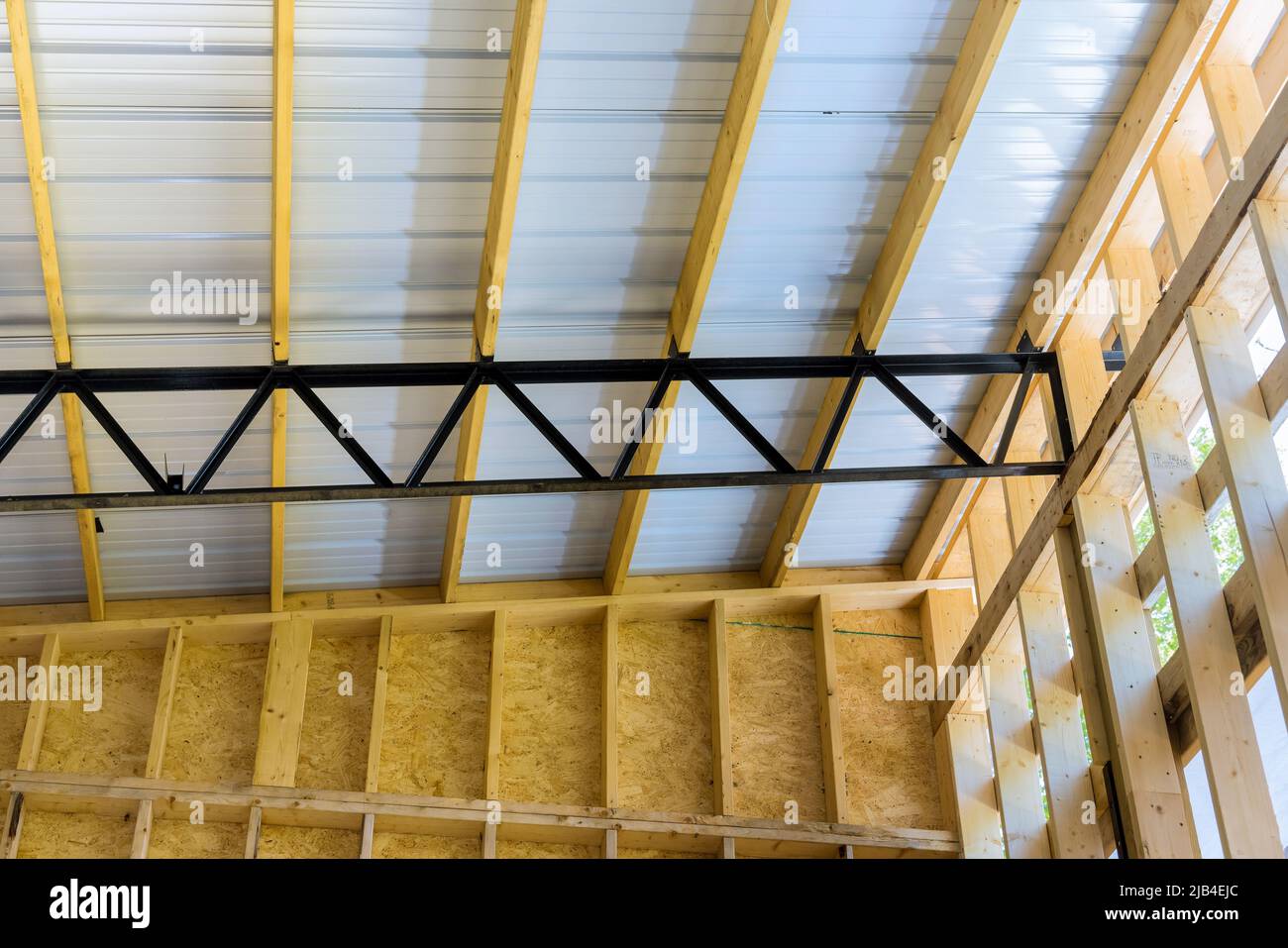 Beautiful structure steel construction ceiling metal roof for warehouse Stock Photo