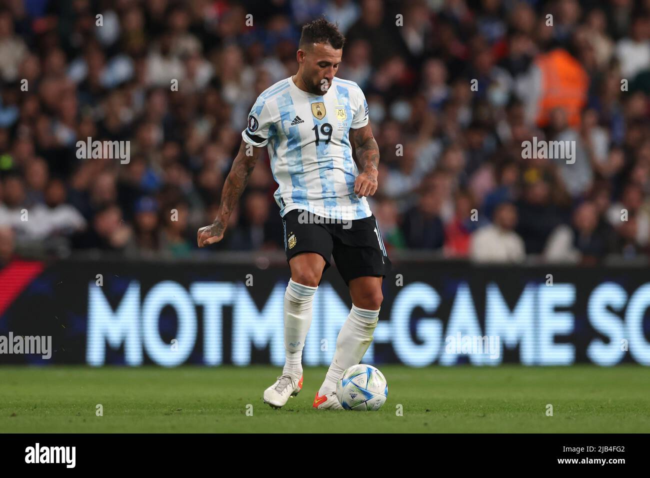 London, England, 1st June 2022. Nicolas Otamendi of Argentina during the CONMEBOL-UEFA Cup of Champions match at Wembley Stadium, London. Picture credit should read: Jonathan Moscrop / Sportimage Credit: Sportimage/Alamy Live News Stock Photo