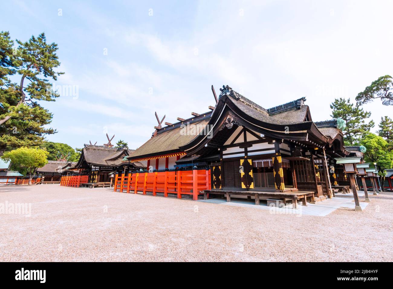 Sumiyoshi taisha, also known as Sumiyoshi Grand Shrine, is a Shinto shrine in Sumiyoshi-ku, Osaka, Osaka Prefecture, Japan. Stock Photo