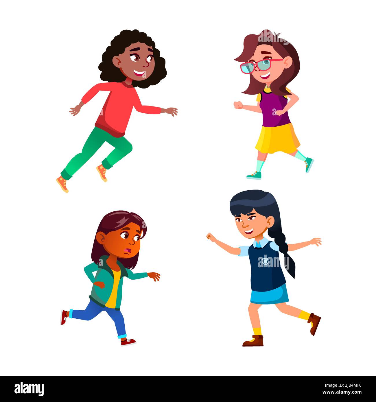 Girls Children Running Sport Activity Set Vector Stock Vector Image ...