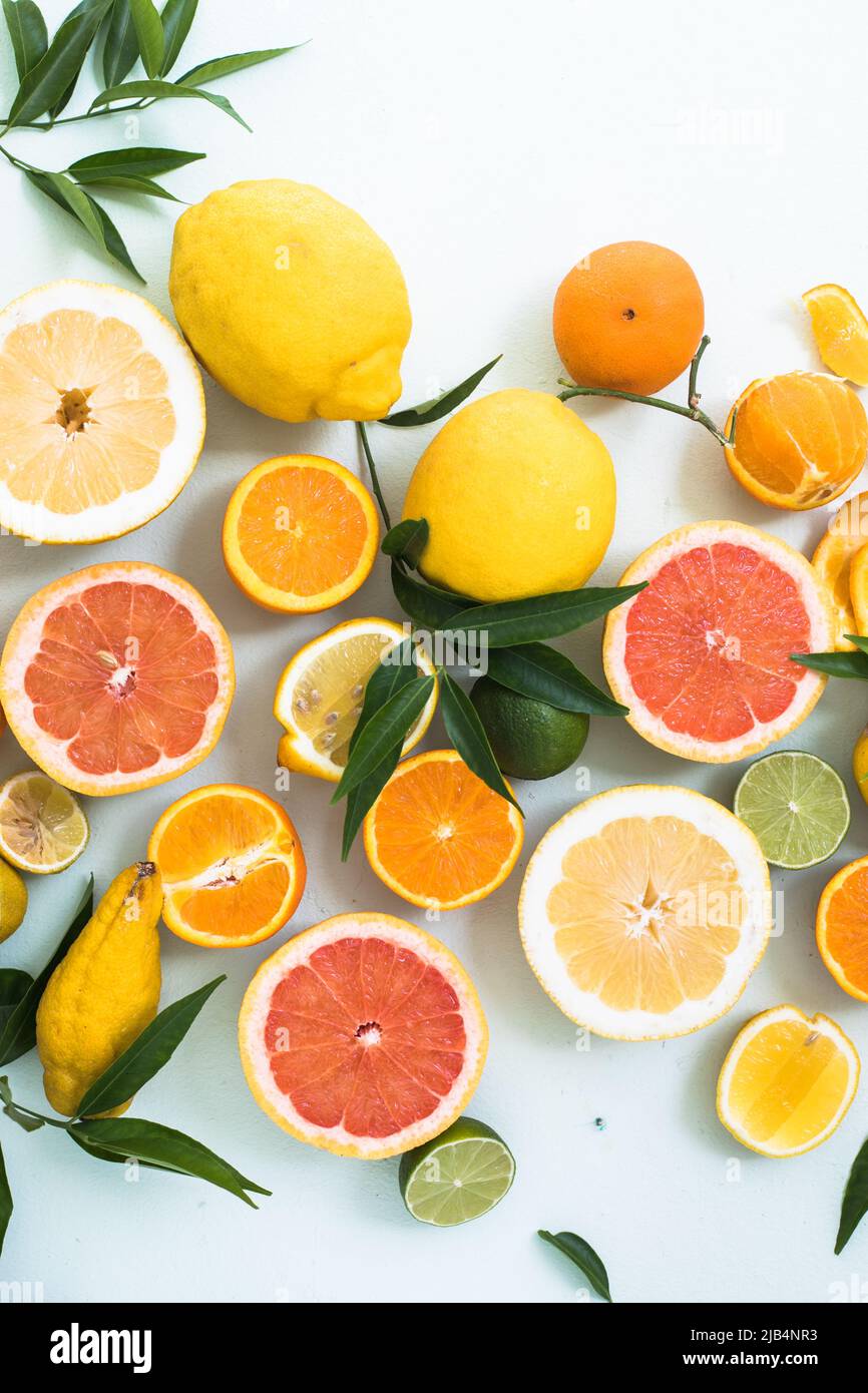 Fresh slices of different types of citrus Orange, lime,lemon