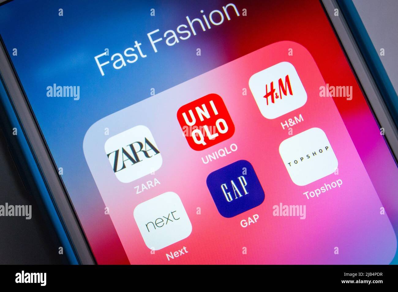 Kumamoto, Japan - Apr 29 2020: ZARA, UNIQLO, H&M, Next, GAP & TOPSHOP on iOS. fast fashion retailers concept Stock Photo