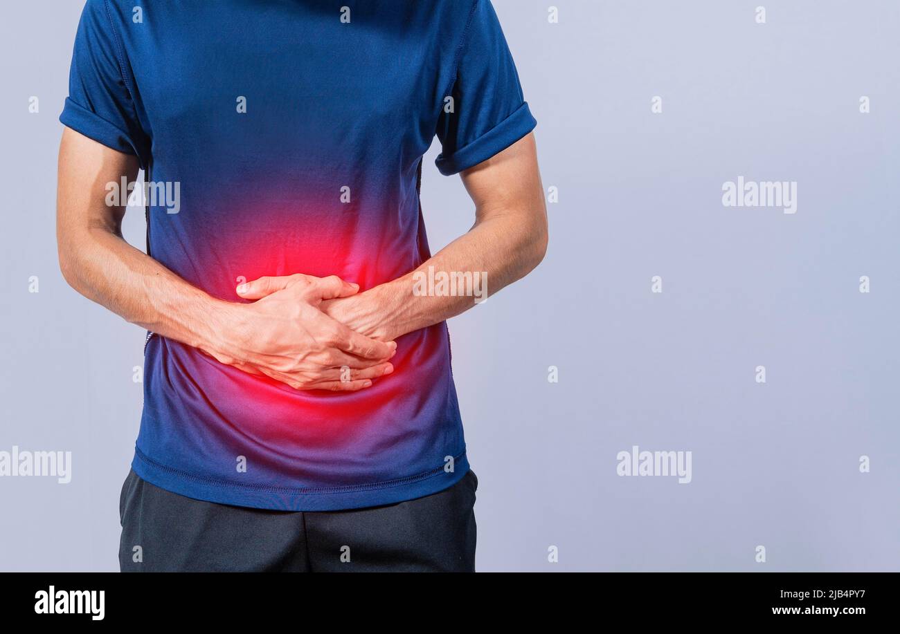 Person with stomach pain, stomach problems concept, man with digestive