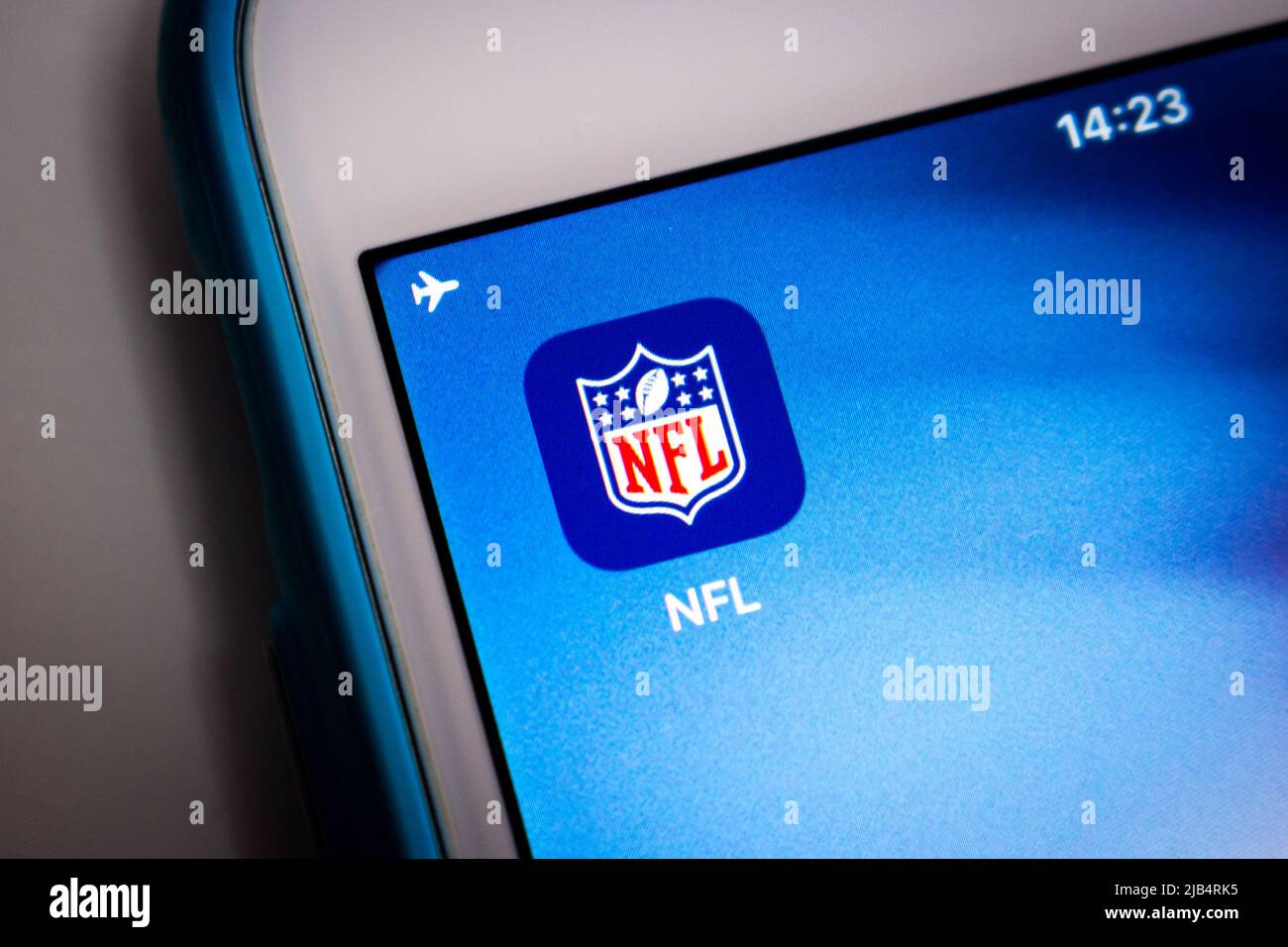NFL (The National Football League), a pro American football league, on iOS. NFL is one of the 4 major North American professional sports leagues Stock Photo