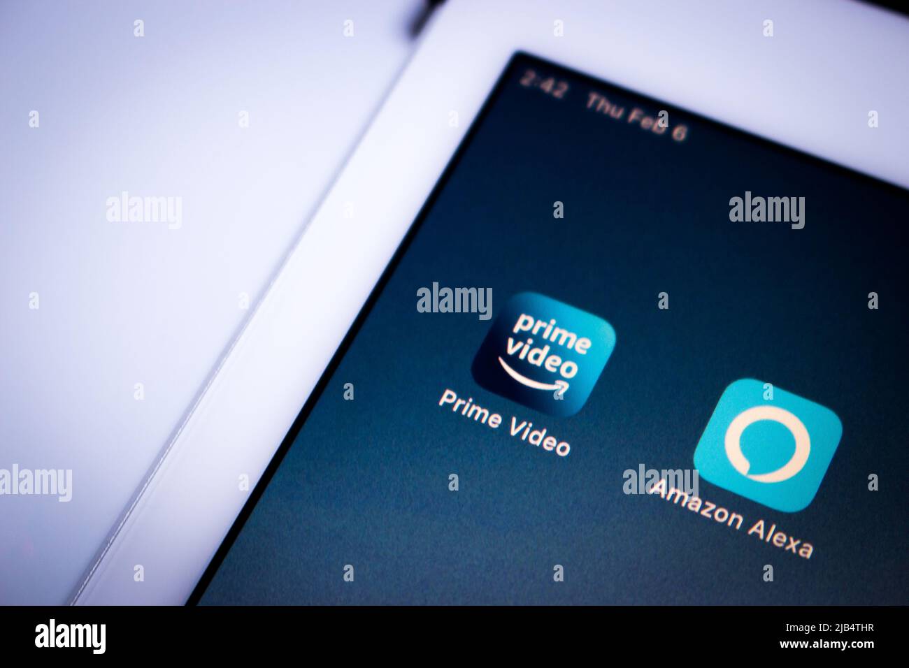 Kumamoto, Japan - Feb 7 2020: Concept image of Amazon Prime & Alexa apps on iPad. Amazon Prime is a paid subscription service offered by Amazon.com. Stock Photo