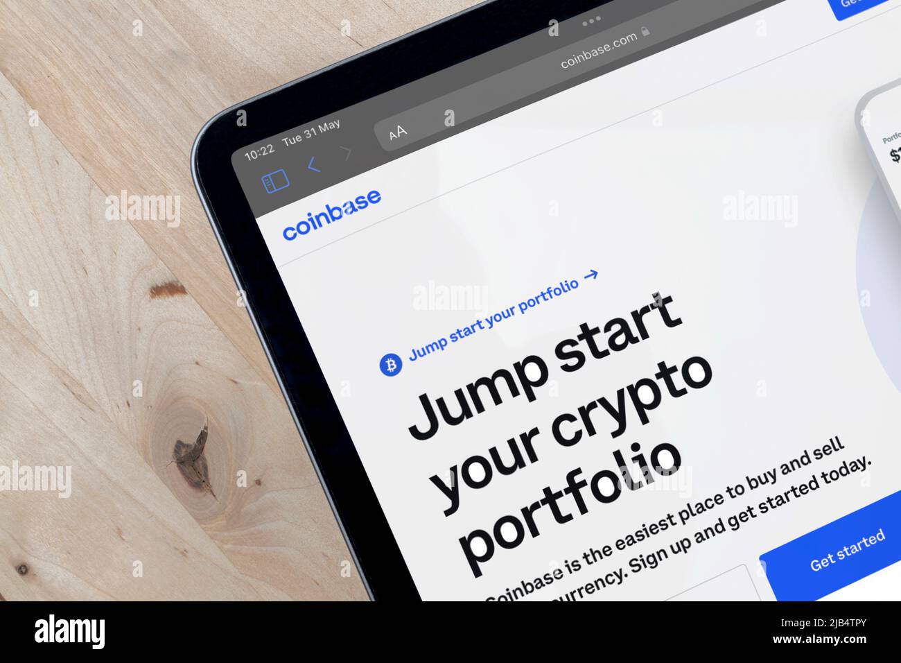 Ostersund, Sweden - May 31, 2022: Coinbase website on a tablet. Coinbase is an American company that operates a cryptocurrency exchange platform. Stock Photo
