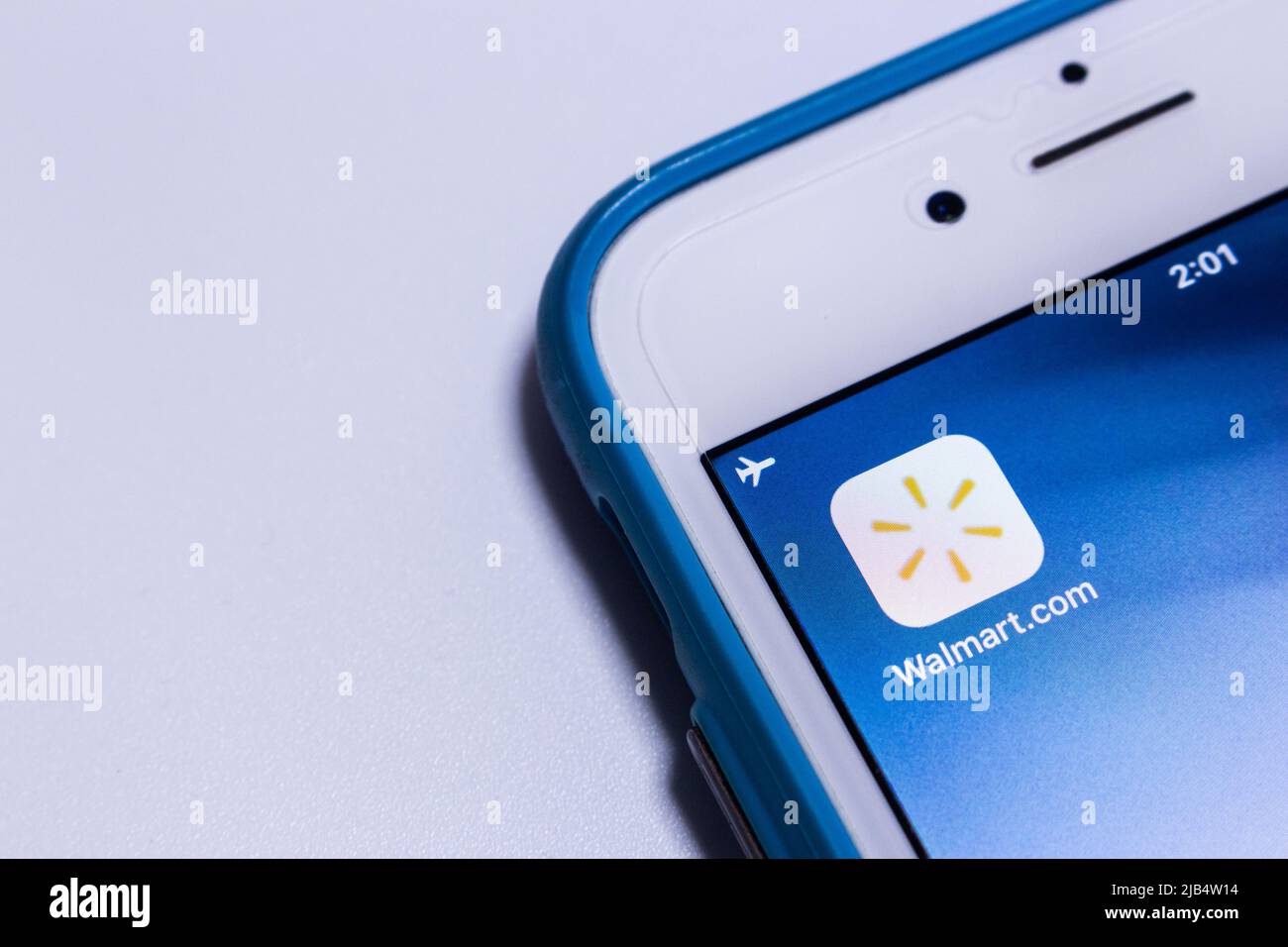 Walmart app on an iPhone. Walmart Inc. is an US retail company that operates a chain of hypermarkets, discount & grocery stores, based in Arkansas Stock Photo