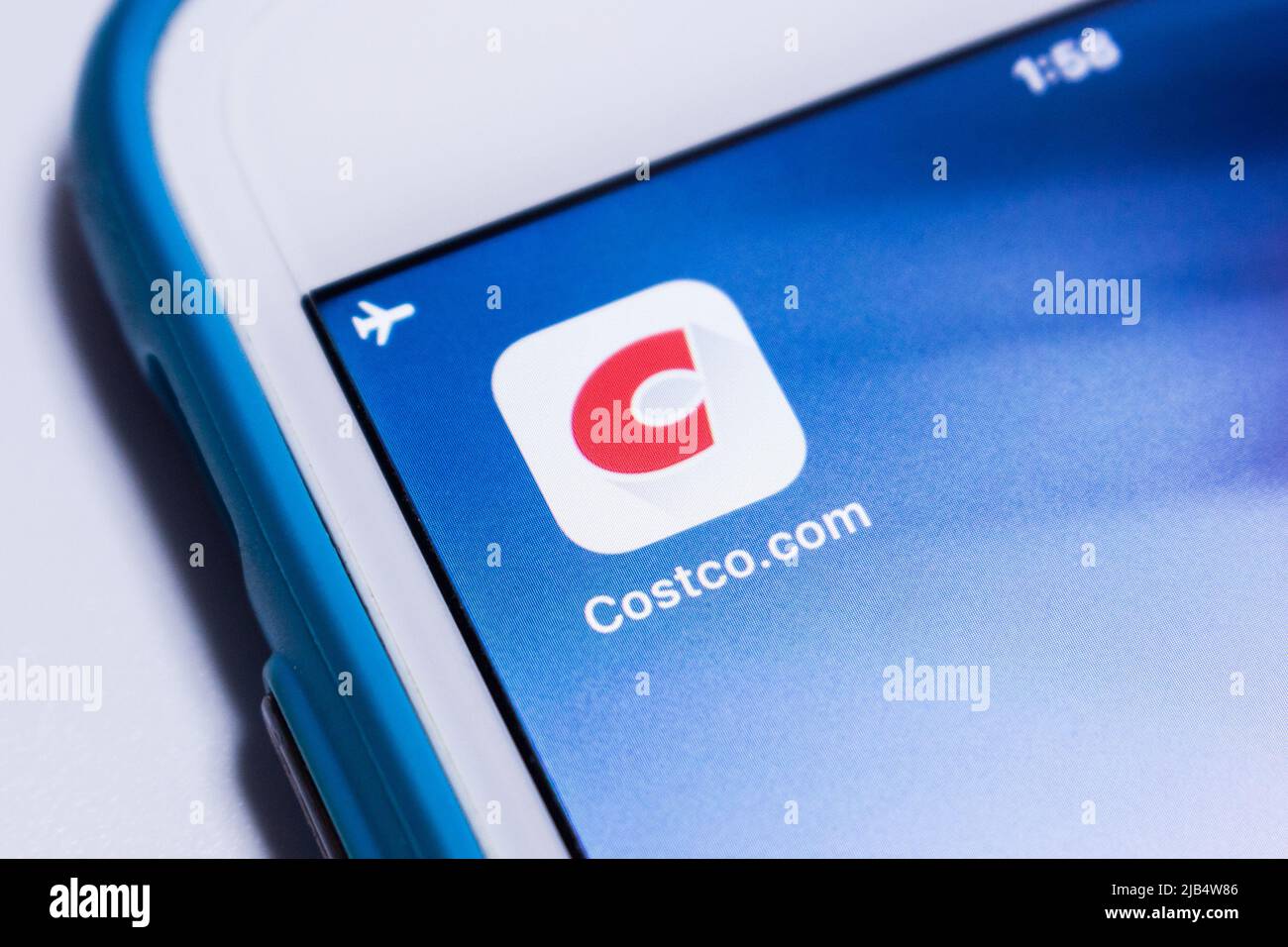 Kumamoto, Japan - Dec 19 2019 : Costco icon on an iPhone. Costco is US corporation which operates a chain of membership-only warehouse clubs Stock Photo