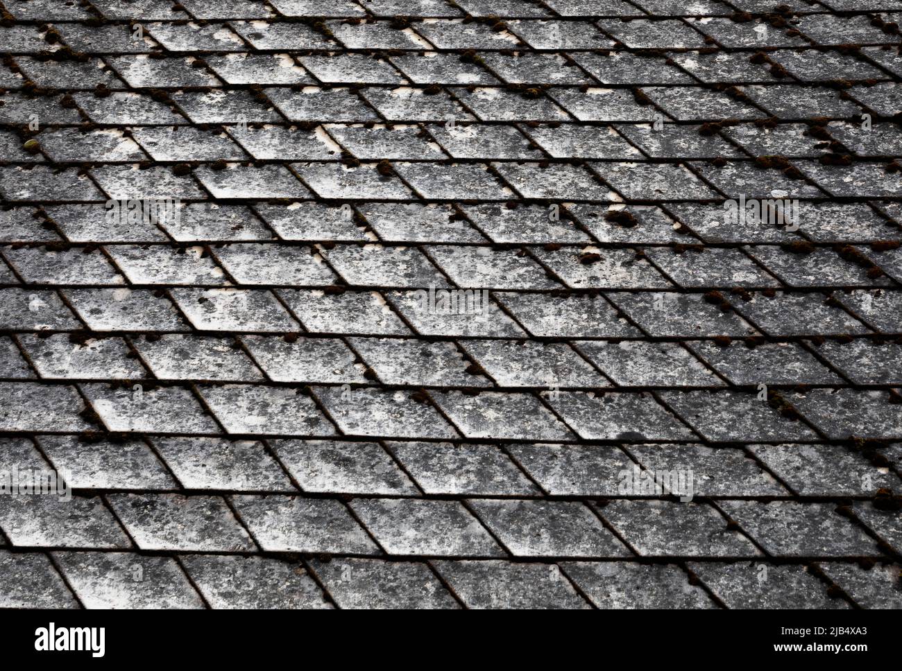 Old mossy and weathered house roof, background image, Bad Leonfelden, Muehlviertel region, Upper Austria, Austria Stock Photo