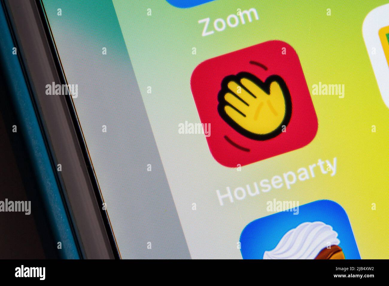 Kumamoto, Japan - May 7 2020 : Houseparty app, a social networking service that enables group video chatting through mobile & desktop apps, on iPhone Stock Photo