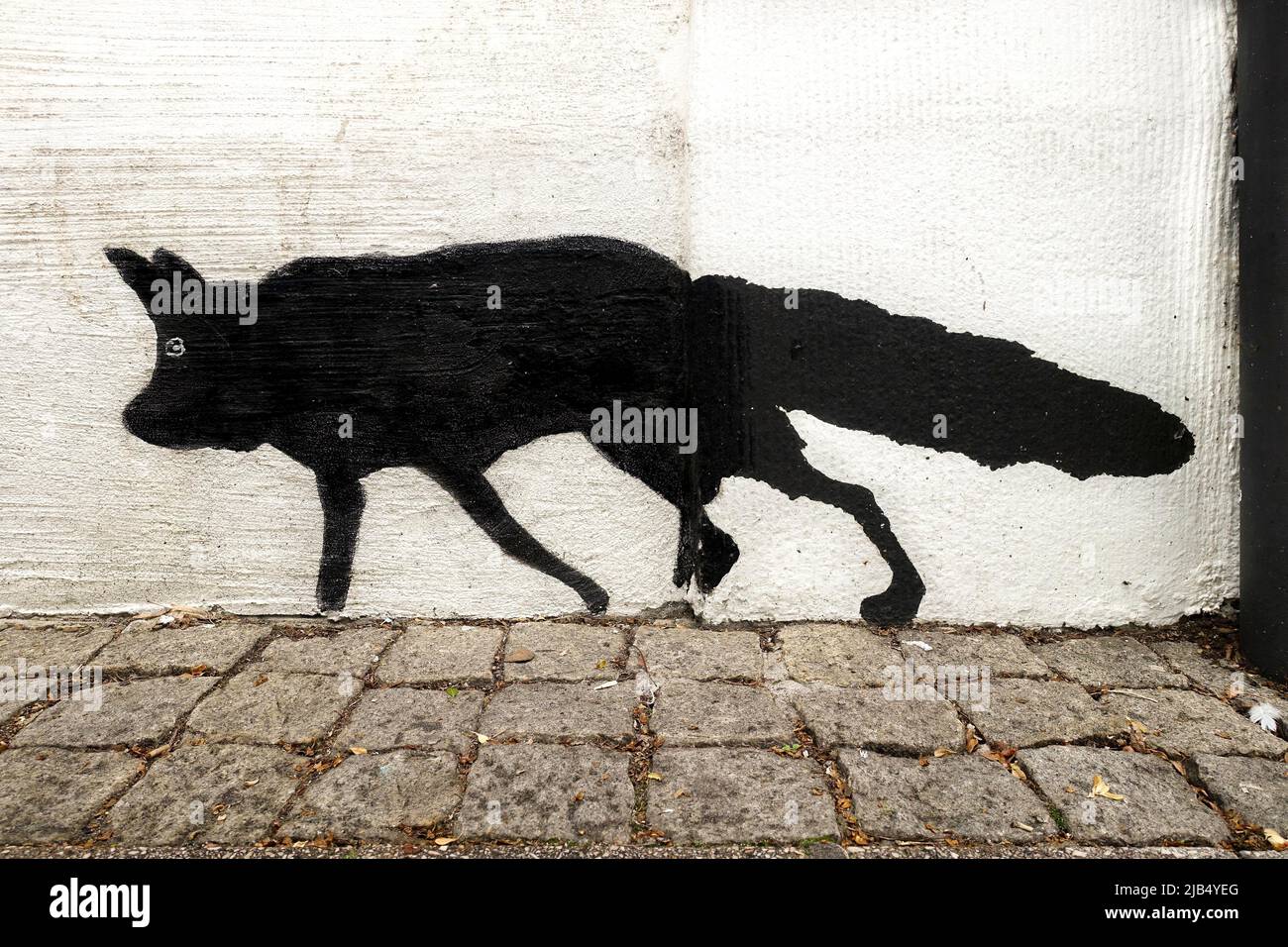 Fox on house wall, street art, graffiti, graffito on wall, picture of a ...