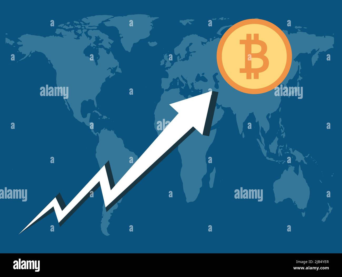 Bitcoin Business,Arrows soar on background map world.vector Illustrator Stock Vector