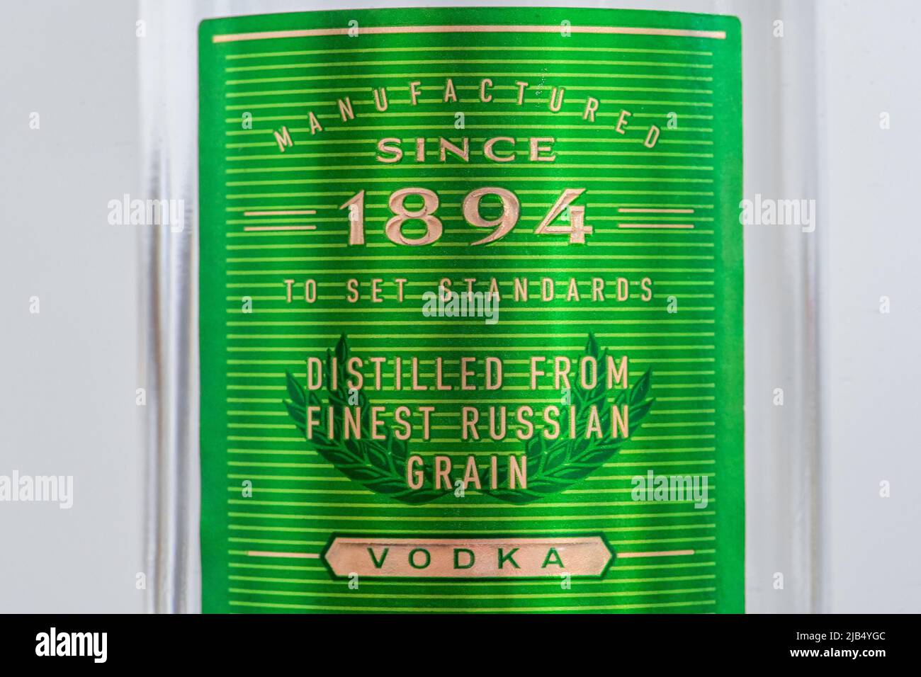Moskovskaya, bottle of genuine Russian vodka Stock Photo Alamy