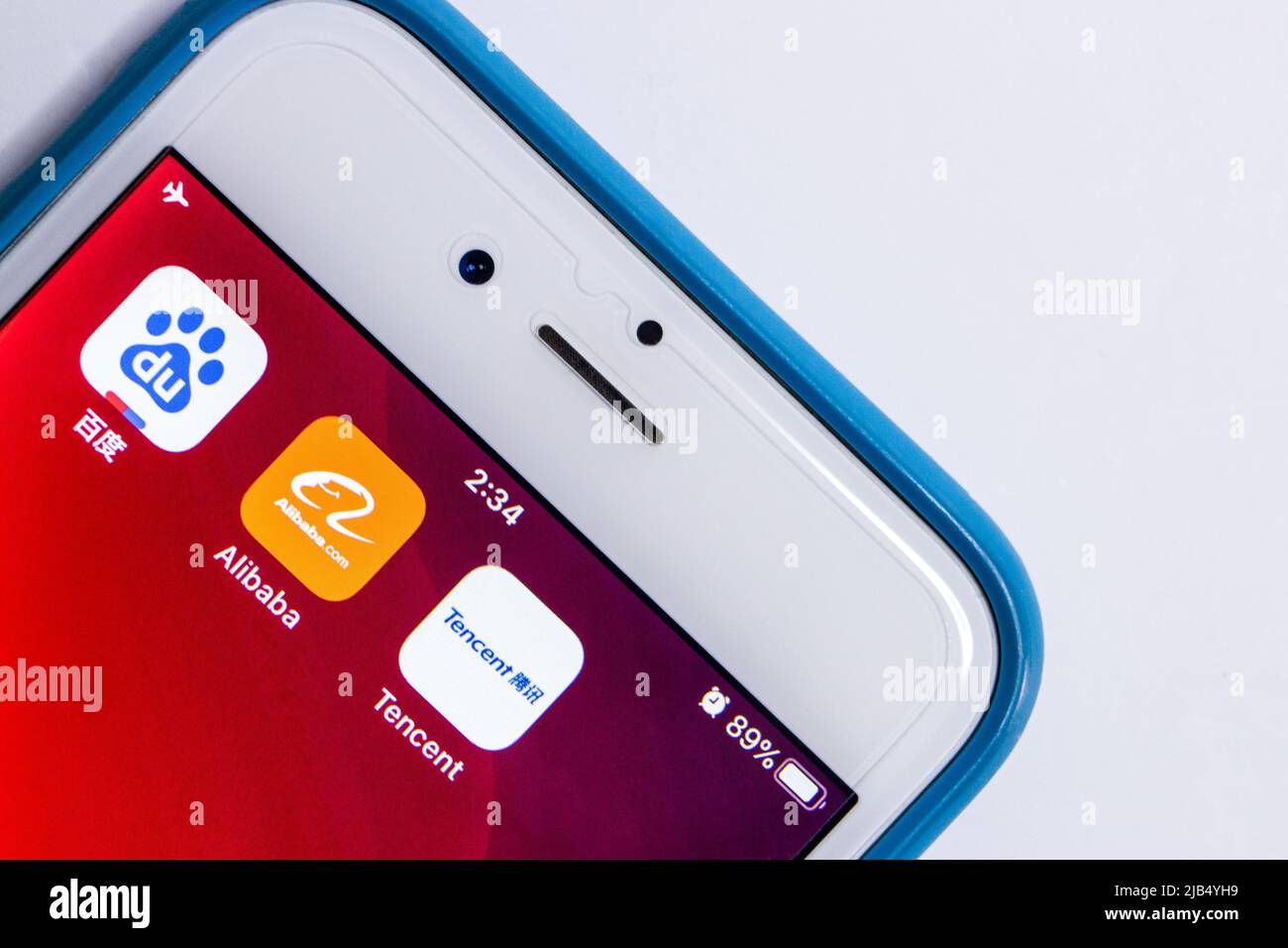 Icons of BAT, China’s biggest tech giants, on an iPhone. Baidu, Alibaba & Tencent are 3 Chinese top tech companies that dominated IT industry in China Stock Photo