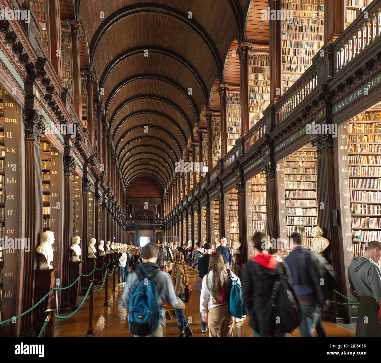 The 64-metre Long Room of the Old Library of Trinity College in Dublin, Ireland, built in 1732, Old Library of Trinity College, Dublin, Dublin Stock Photo