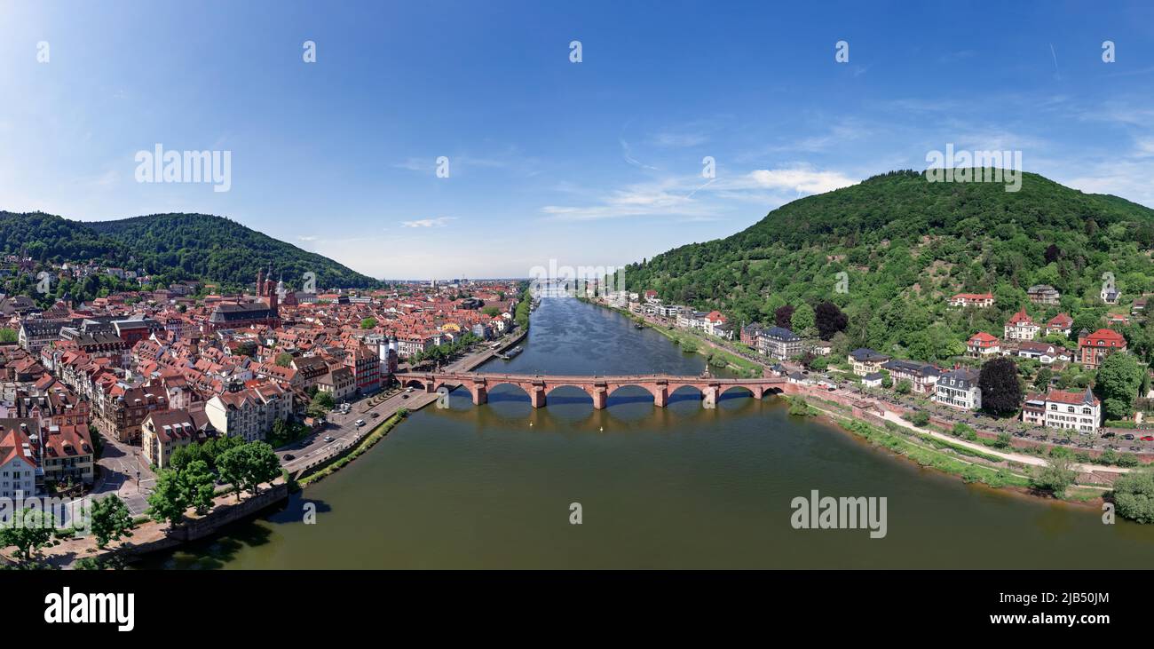 Aerial view, Old Bridge over the Neckar River, Baroque, built 1788, on the left Baroque Old Town, behind it Gaisberg 375 metres and Koenigstuhl 568 Stock Photo