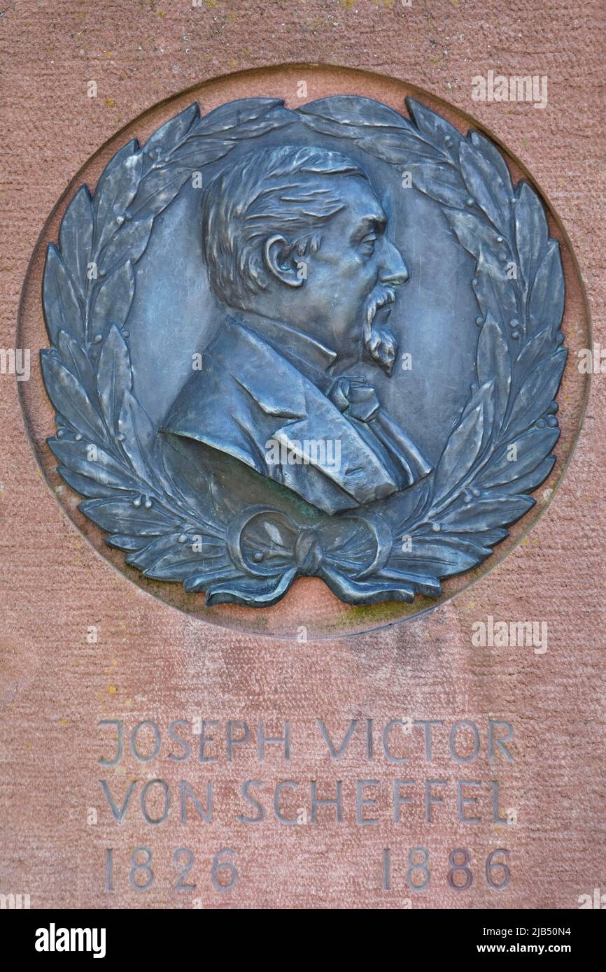 Joseph Victor von Scheffel Monument, 16 February 1826 to 9 April 1886, German poet and writer, Scheffel Terrace, Castle Park, Heidelberg Castle Stock Photo