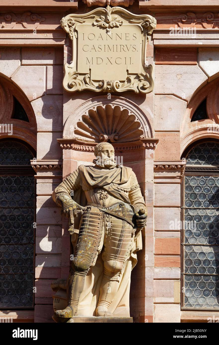 Sculpture of Count Palatine Johann Casimir (also Johann Casimir) of Palatinate-Simmern, 1543, 1592, Friedrichsbau, built 1601 to 1607, Ancestral Stock Photo