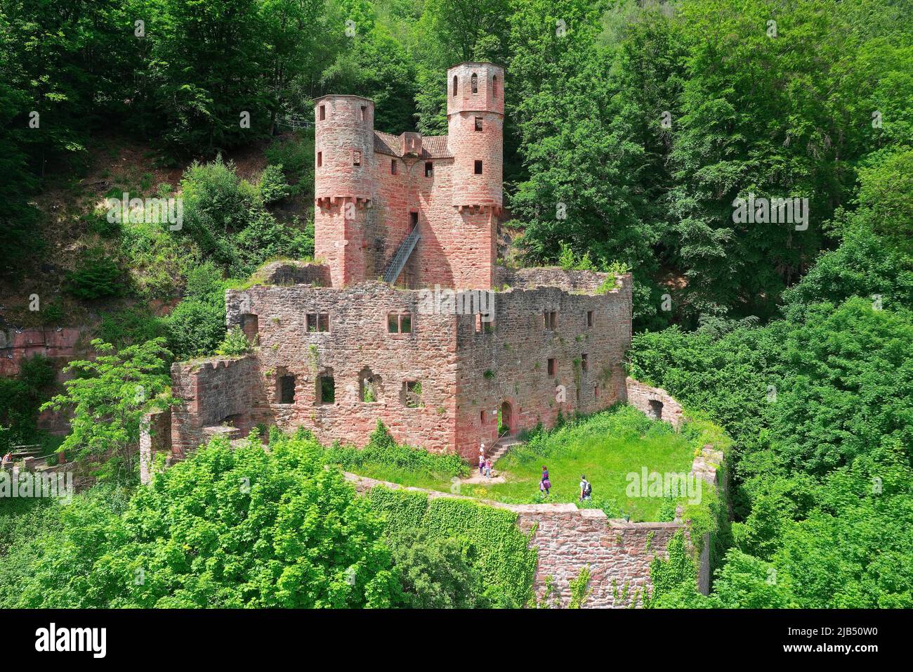 Aerial view, Schadeck Castle, also known as Swallow's Nest, ruin of a