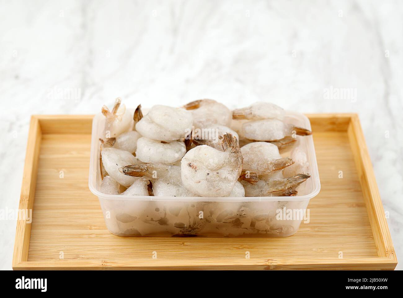 Frozen Shrimp on Plastic Clear Box Package, Concept Sell Frozen Seafood