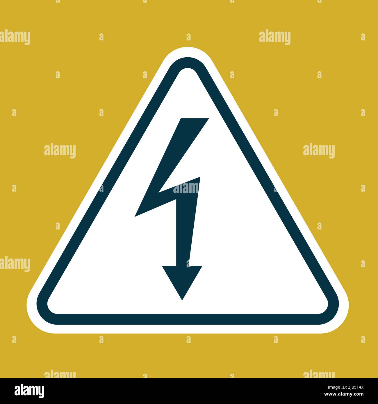 High Voltage Sign. Danger symbol. Black arrow isolated in white triangle on yelow background. Warning icon,Vector llustration Stock Vector