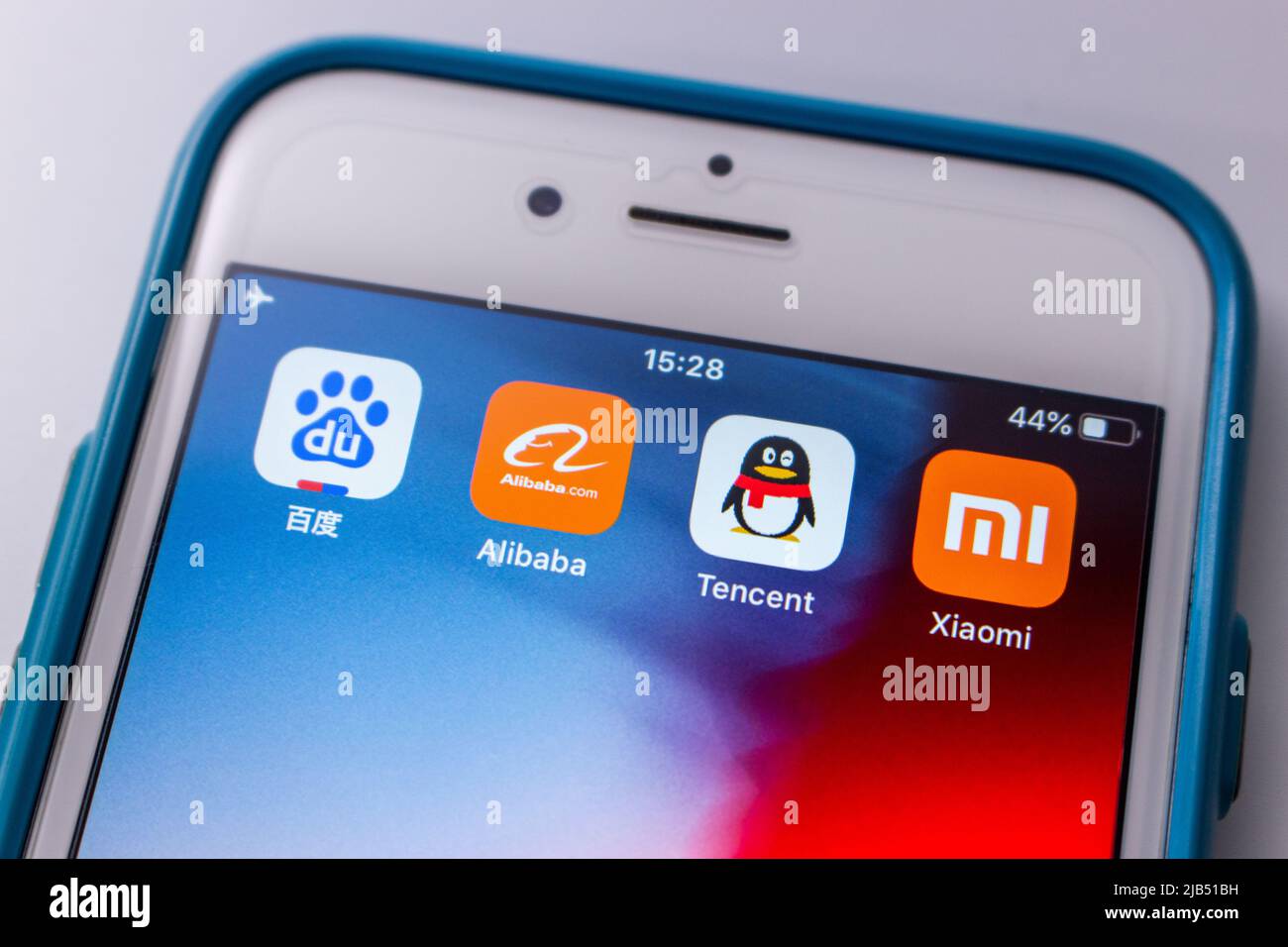 BATX, Chinese 4 big tech firms (Baidu, Alibaba, Tencent & Xiaomi) on iPhone. BATX is counter-standing by GAFA (Google, Amazon, Facebook & Apple) in US Stock Photo