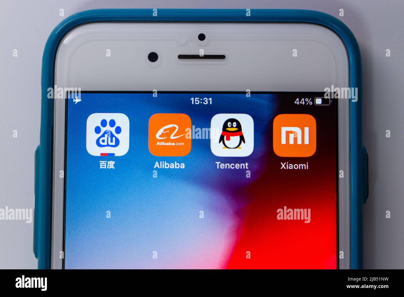 BATX, Chinese 4 big tech firms (Baidu, Alibaba, Tencent & Xiaomi) on iPhone. BATX is counter-standing by GAFA (Google, Amazon, Facebook & Apple) in US Stock Photo