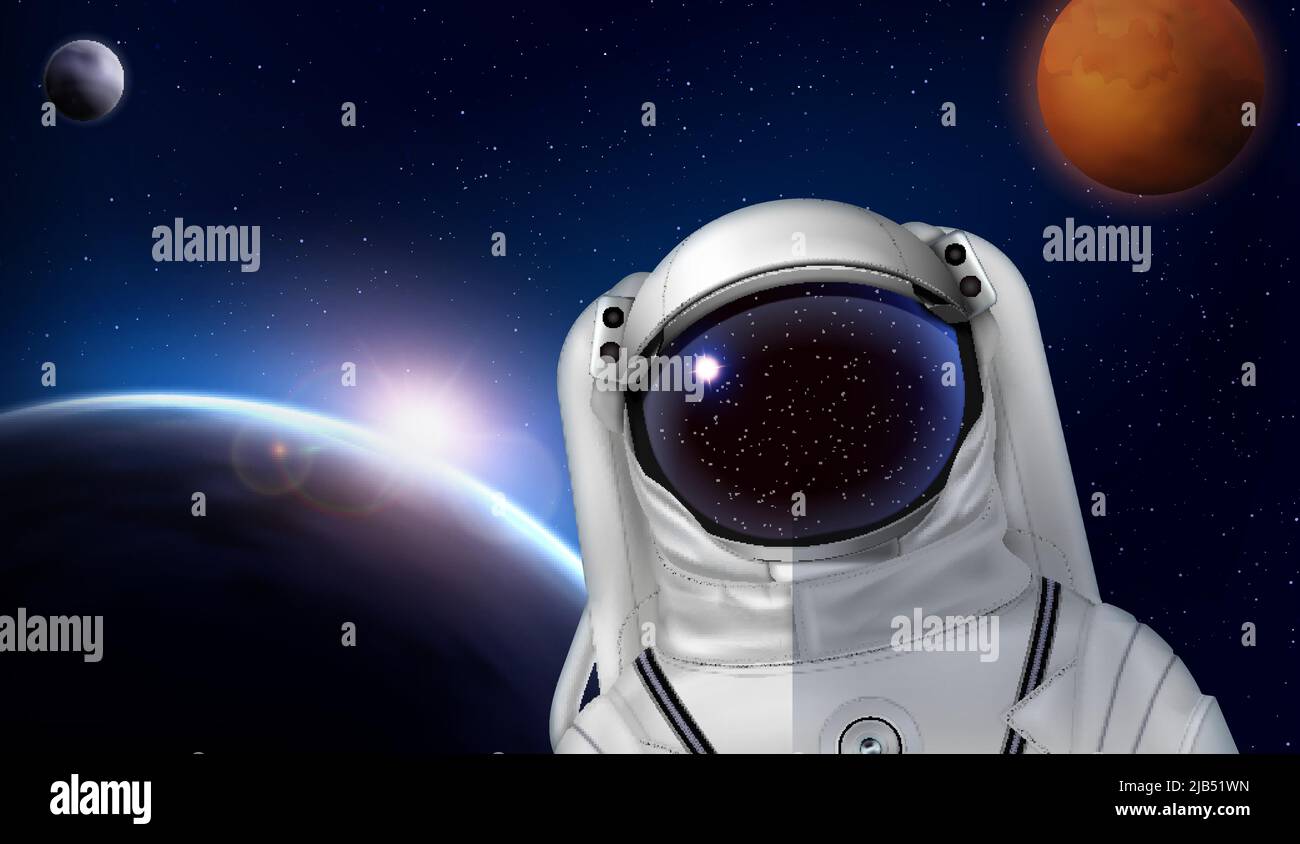 Astronaut in spacesuit floating in weightlessness, spaceman in open space  realistic vector illustration isolated over white background. Stock Vector