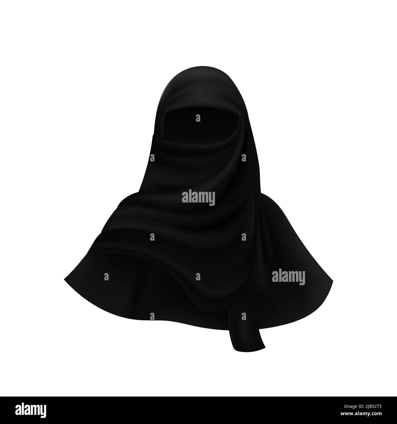 Black hijab template. Islamic traditional realistic cape covering body