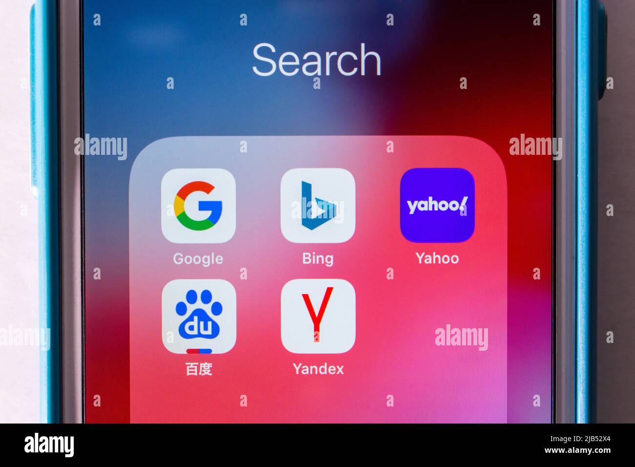 Kumamoto / JAPAN - Oct 20 2020 : Close up top search engine icons (Google, Bing, Yahoo, Baidu and Yandex) on iPhone screen Stock Photo