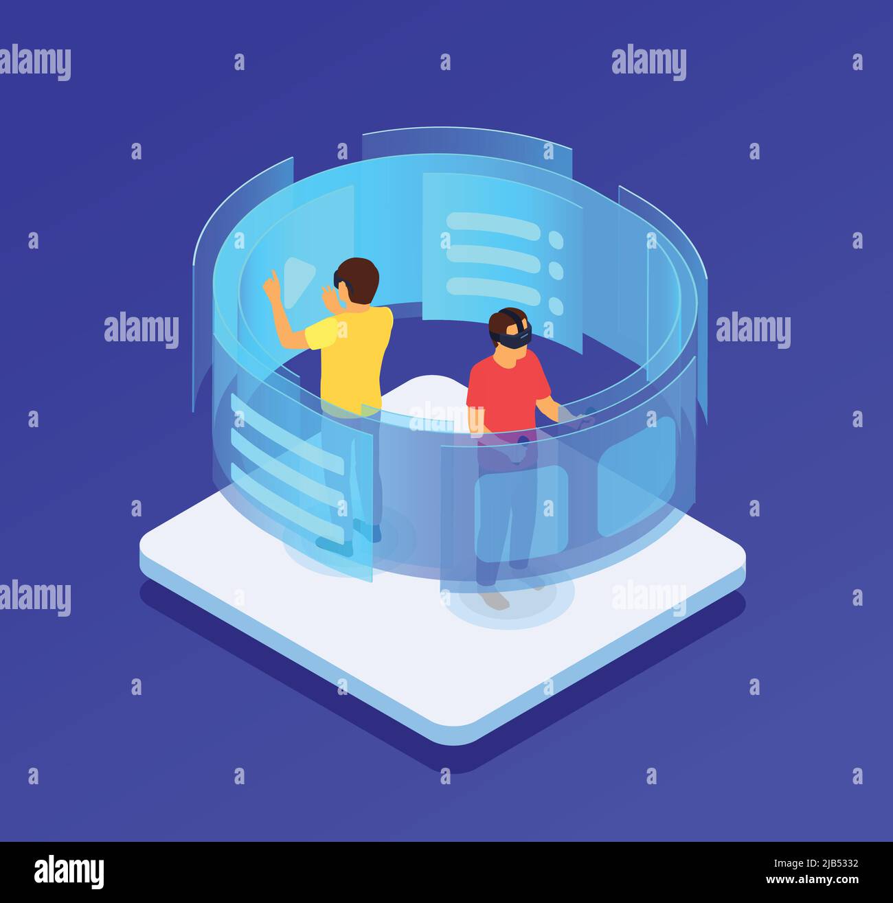 People in augmented glasses touching virtual screen isometric concept ...