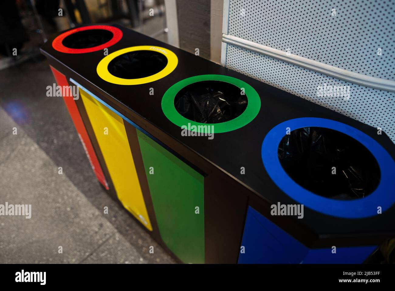 Trash containers for recycle in a shopping center Stock Photo Alamy