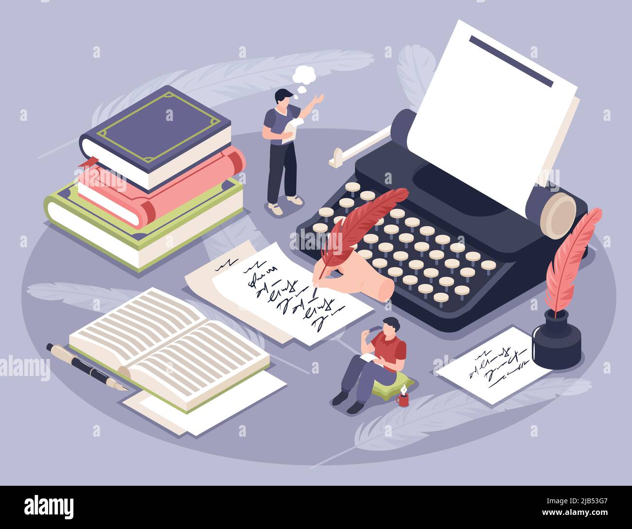Poetry isometric concept with literature writing and reading symbols