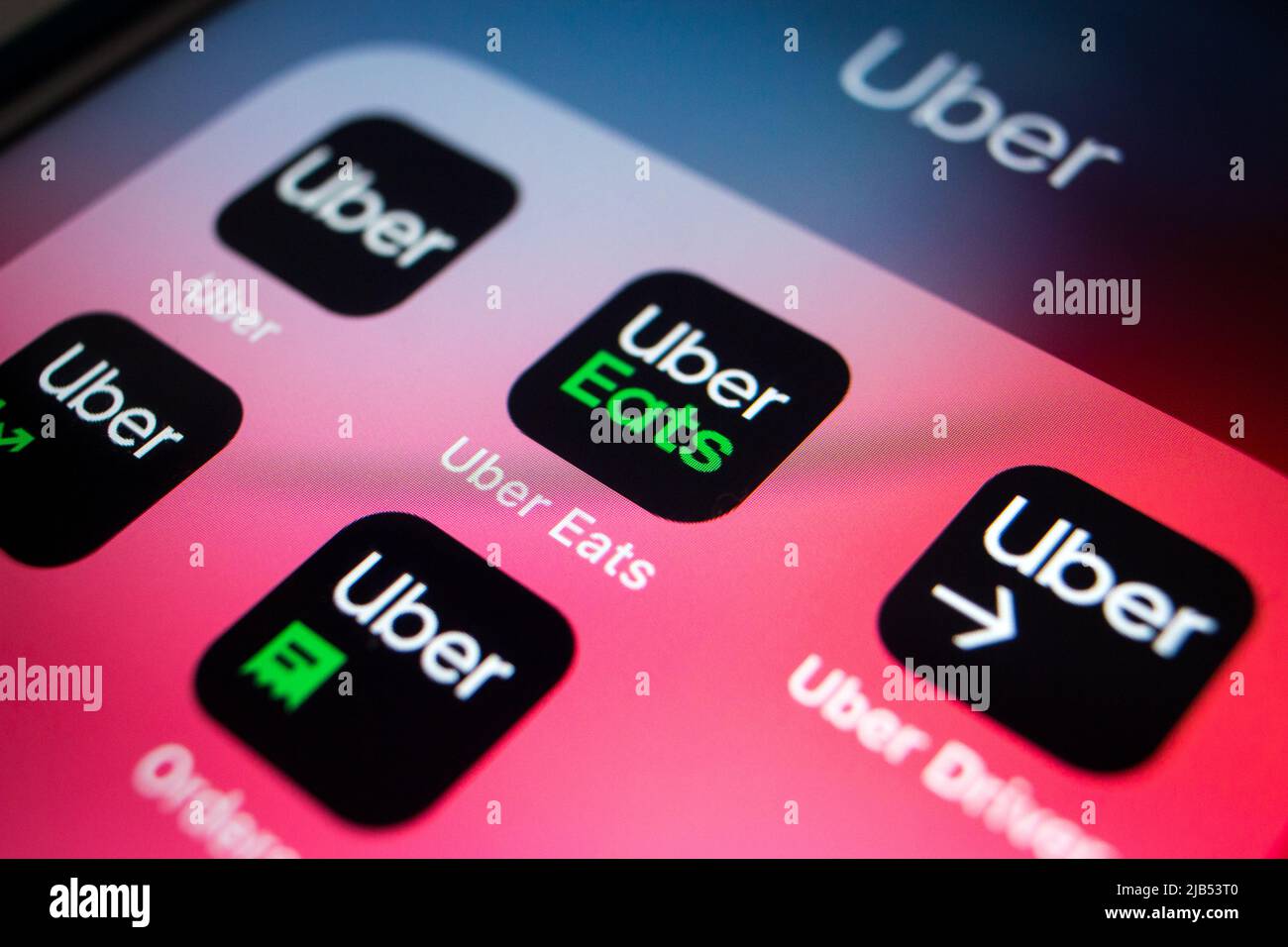 Kumamoto / JAPAN - Sep 19 2020 : Uber Eats, an US online food ordering and delivery platform launched by Uber in 2014, and other Uber apps on iPhone Stock Photo