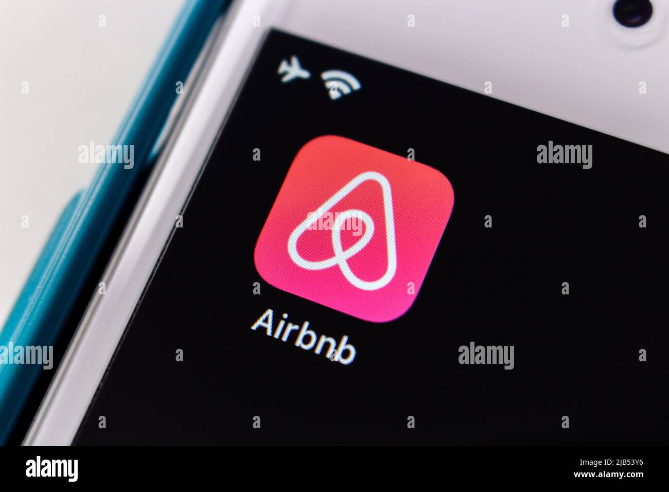 Kumamoto, JAPAN - Dec 17 2020 : Airbnb app, an US online service which lets people rent out the properties or spare rooms to guests via app, on iPhone Stock Photo
