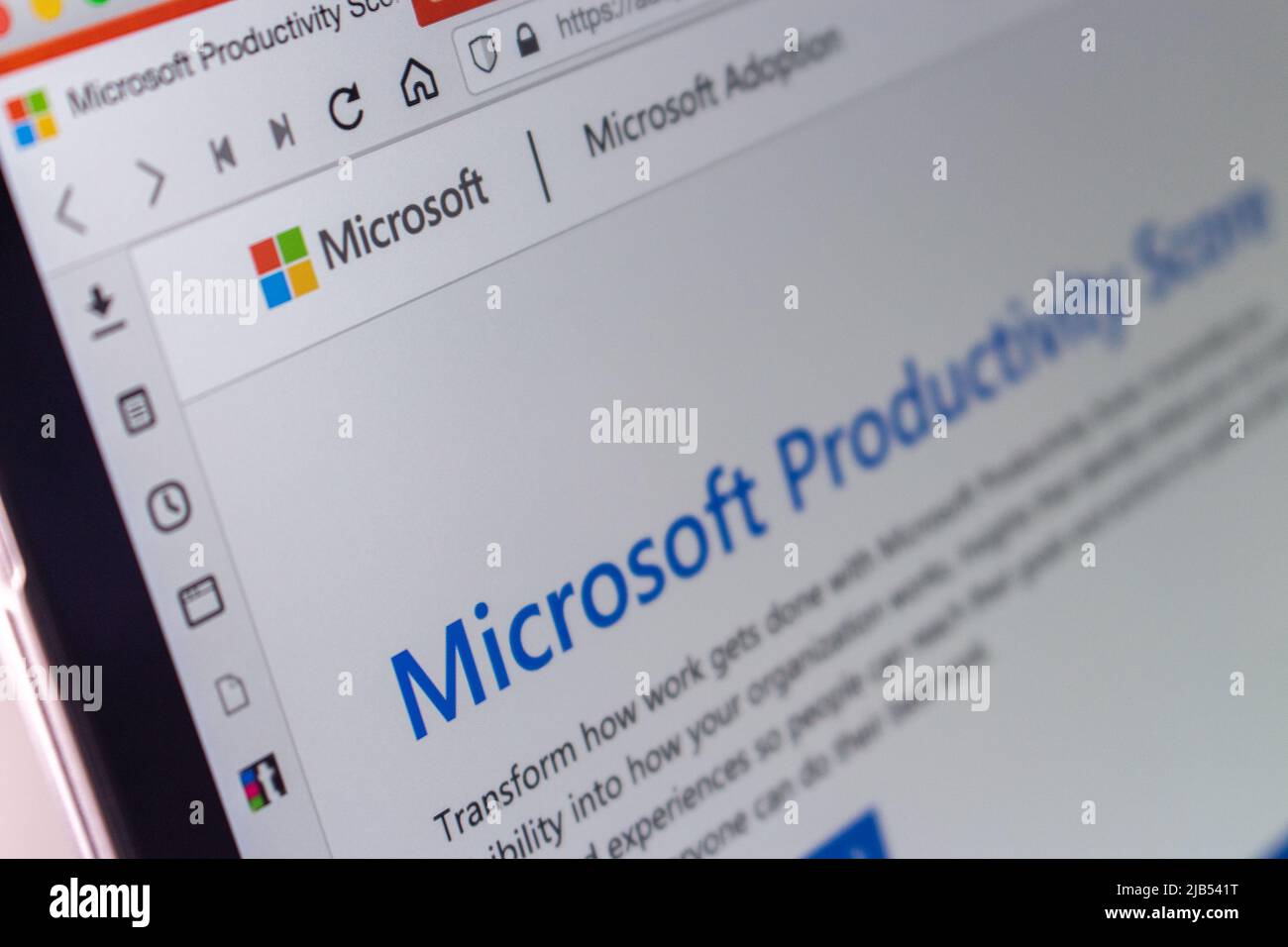 Kumamoto, JAPAN - Dec 4 2020 : The close up Microsoft logo and Microsoft Productivity Score website on laptop computer Stock Photo